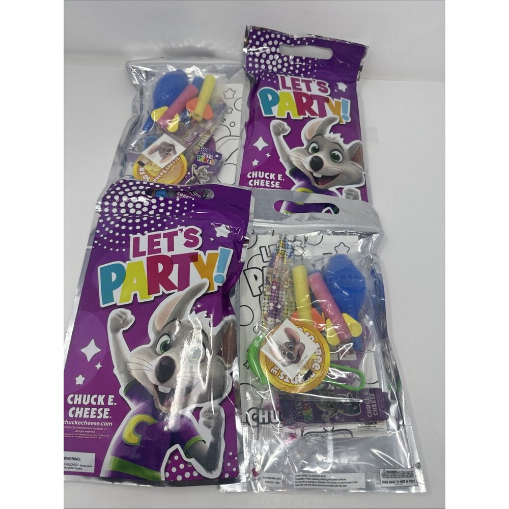 Chuck E. Cheese Let's Party Goody Bag Sealed Birthday Party Favors 4 Bag Lot NEW